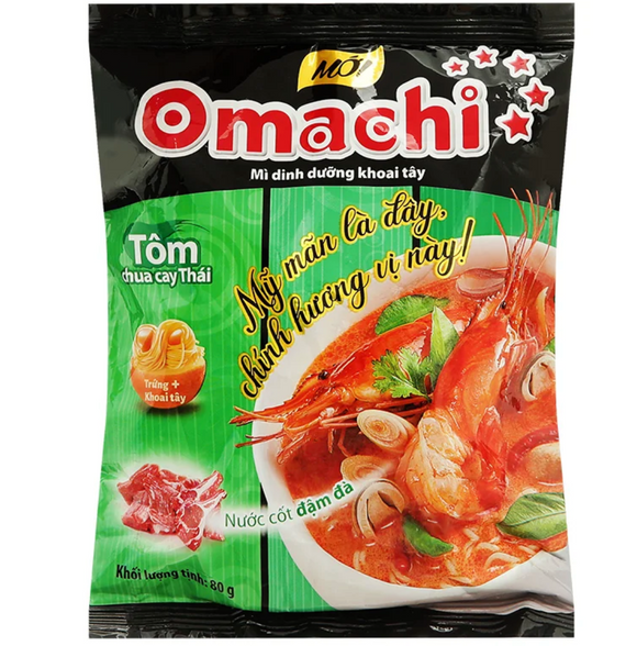インスタント麺 Omachi 辛いエビ風味  80グラム/ Mì khoai tây Omachi tôm chua cay Thái gói 80g