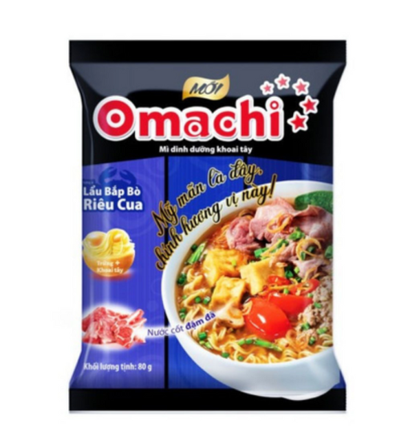 Omachi ブンリュウクア味 /Mì Omachi Lẩu Bắp Bò Riêu Cua Gói 80G mì omachi bịch màu tím vị bắp bò riêu cua 80g