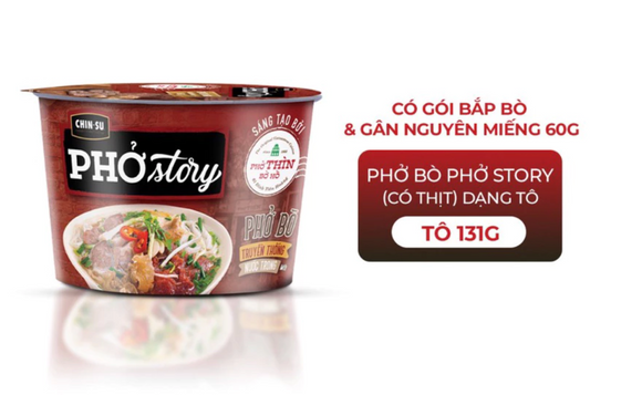 チンスー フォーストーリー 牛肉風味（131g）/ Chin-su Phở Story tô (có thịt thật) hương vị Phở bò, Chinsu Phở bò Story tô, Phở Thìn bờ hồ (131g/tô)