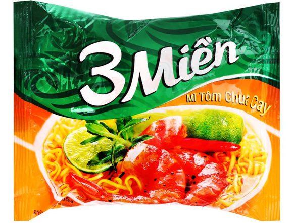 酸っぱ辛いエビ味インスタント麺（65g) / Mì tôm chua cay 3 Miền gói 65g (1 Gói)